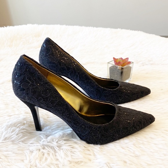 NINE WEST x Zappos Flax Black Sparkle Pointed Toe heel stiletto dress women’s 7 - Picture 4 of 9